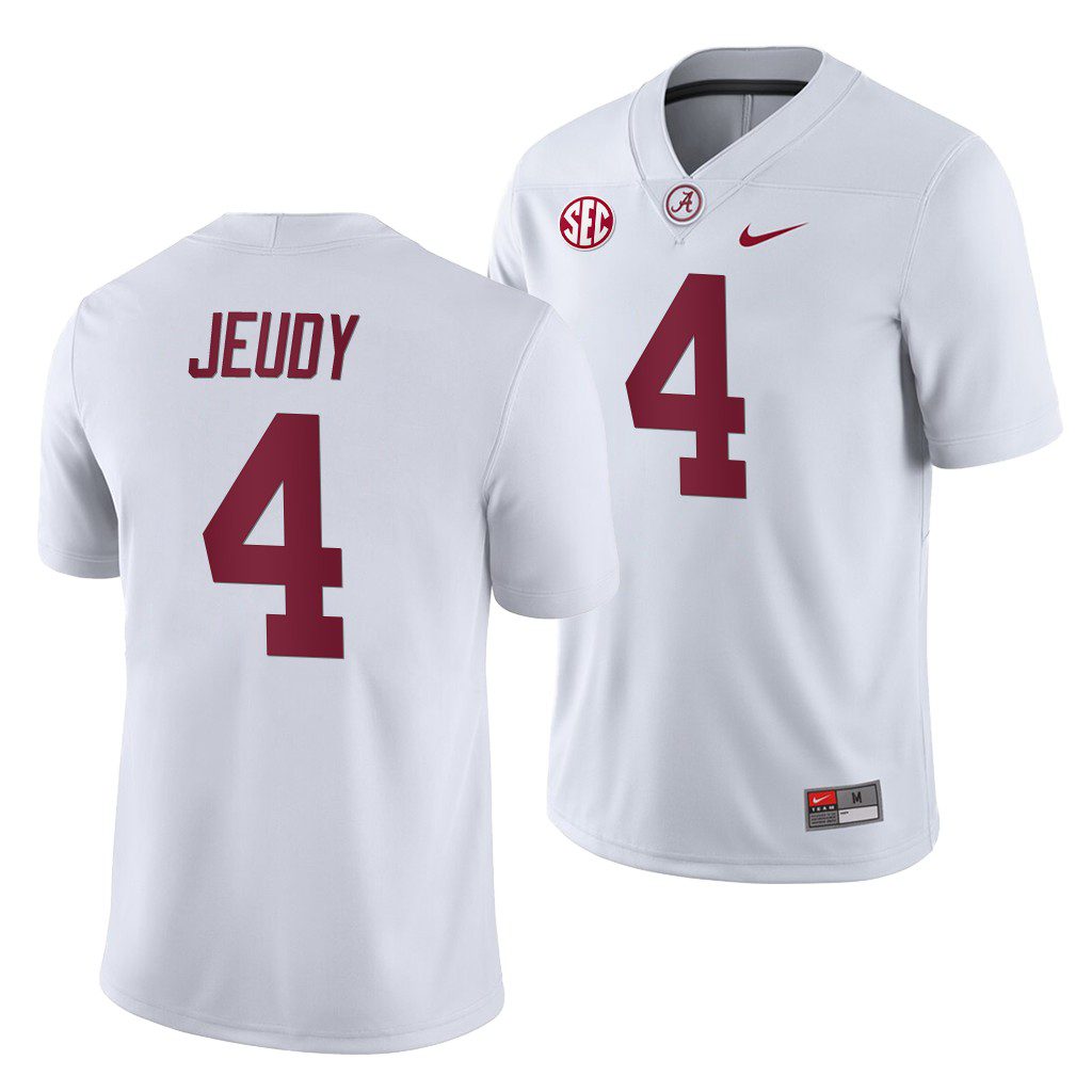 Men's Alabama Crimson Tide Jerry Jeudy #4 2019 White Away Game NCAA College Football Jersey
